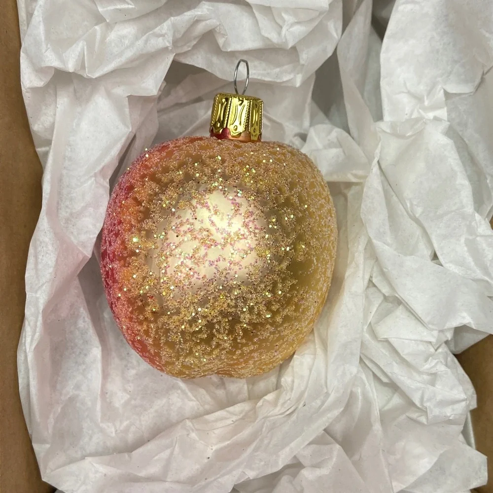 Peach Ornament Glittery Fruit Christmas Holiday Decor Gold Pink‎